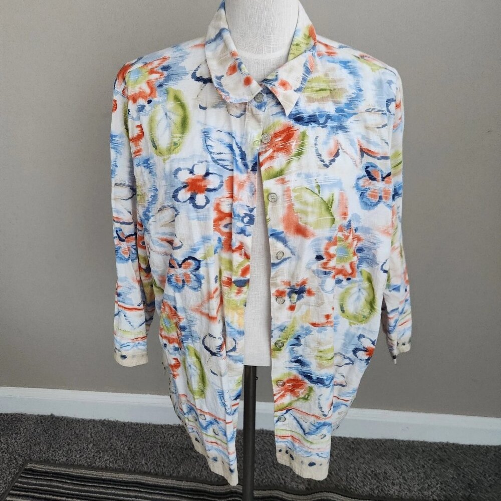 Alfred Dunner Shacket Women Multicolor Grandmacore Kitsch 22W